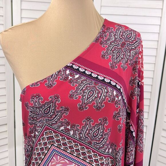 Chico's Top Size 2 (12) Pink Asymmetrical Shoulder - Picture 2 of 12